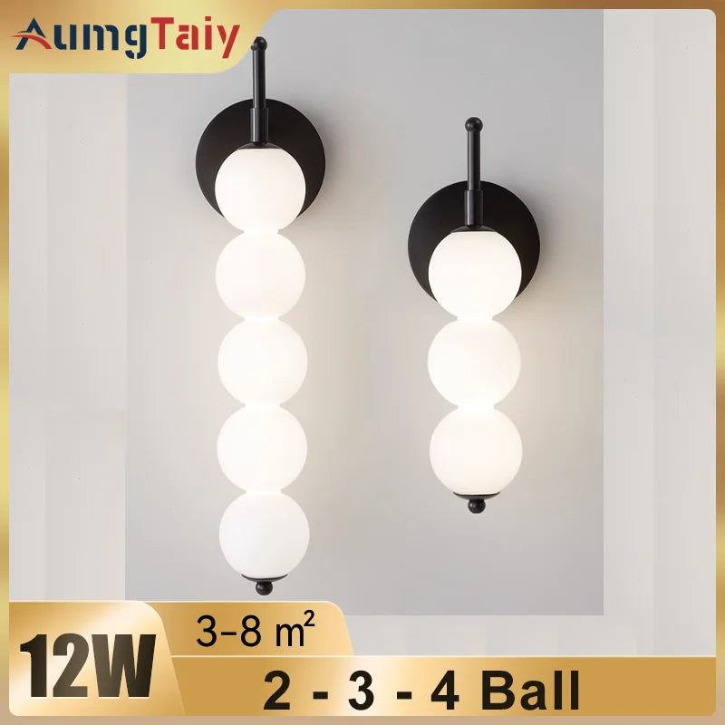 appliques murales modernes boules effet cristallisé noir blanc or led 45x45cm