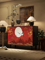 meuble salon quatre portes artisanal bois rouge jaune noir bleu