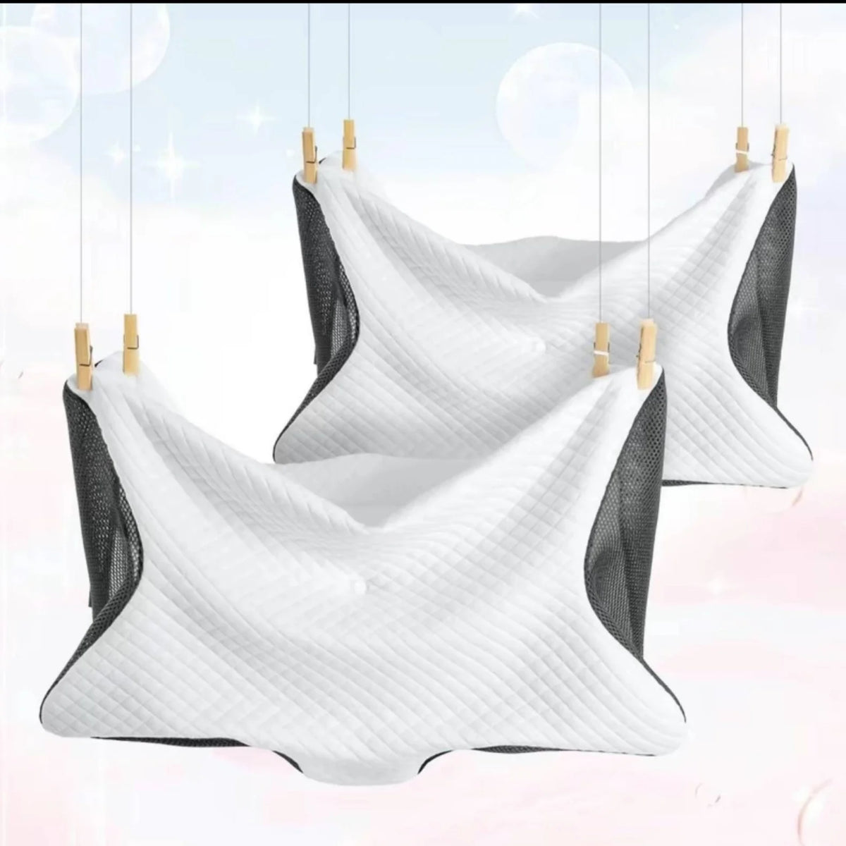 coussin cervical blanc noir rayures matelassées clips portable lit polyester coton refreshing