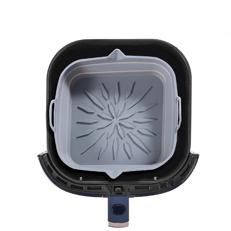 plateau silicone air fryer poignées côtés frites nervures surface intérieure utilitaire gris foncé