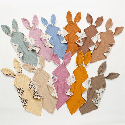 Housse de couette bébé en mousseline de coton avec oreilles de lapin bleue