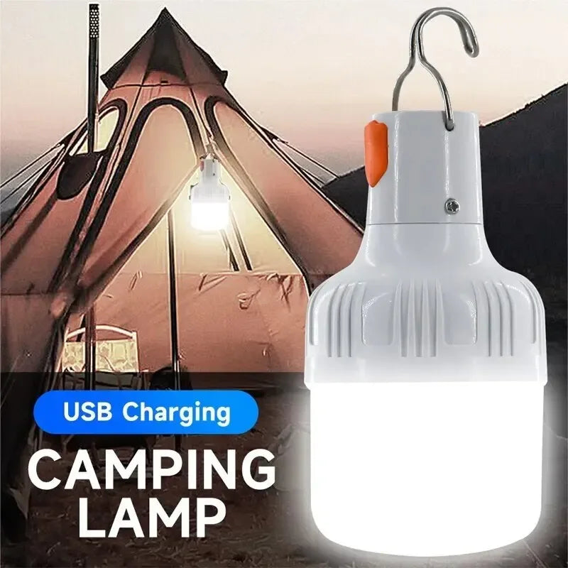 lampe camping rechargeable blanc moderne ridges verticales crochet port usb