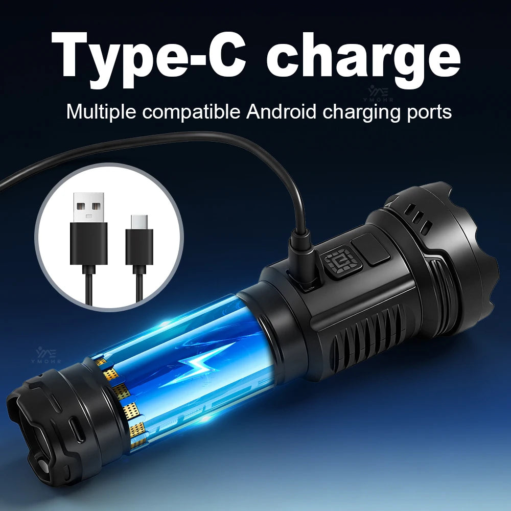 lampe torche rechargeable 300w led noire affichage numérique distance 50100mètres