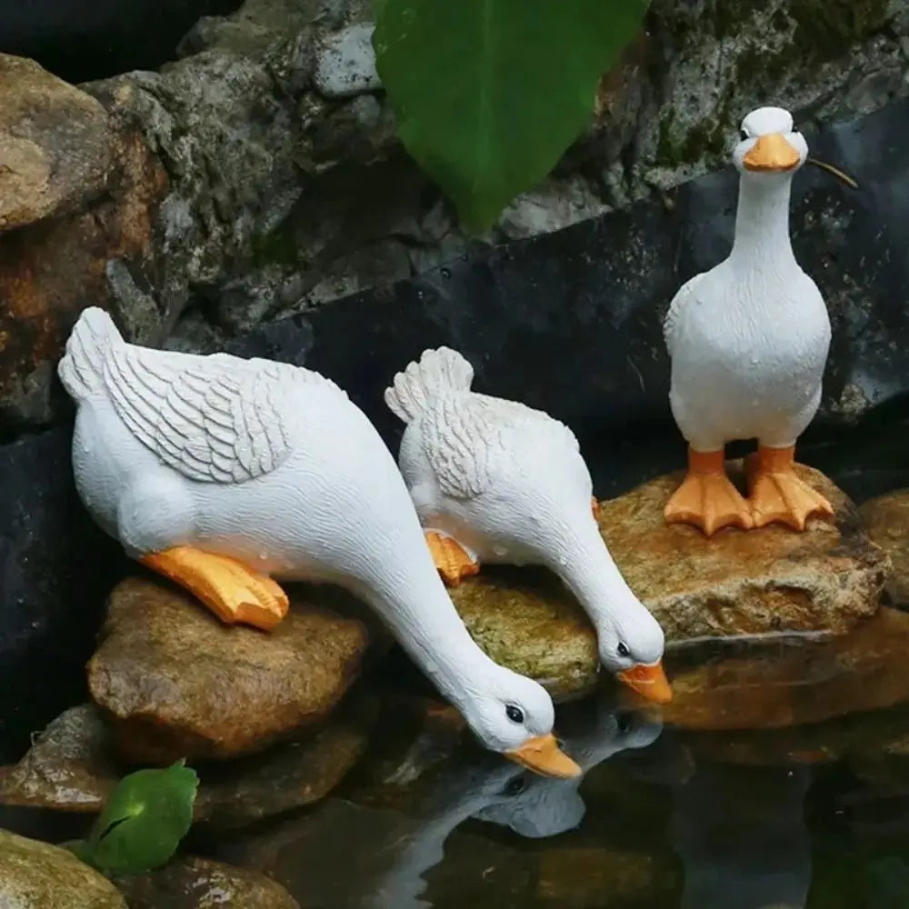 figurines canards blanc orange texturées décoration animaux jardin extérieur miniature chic ornement