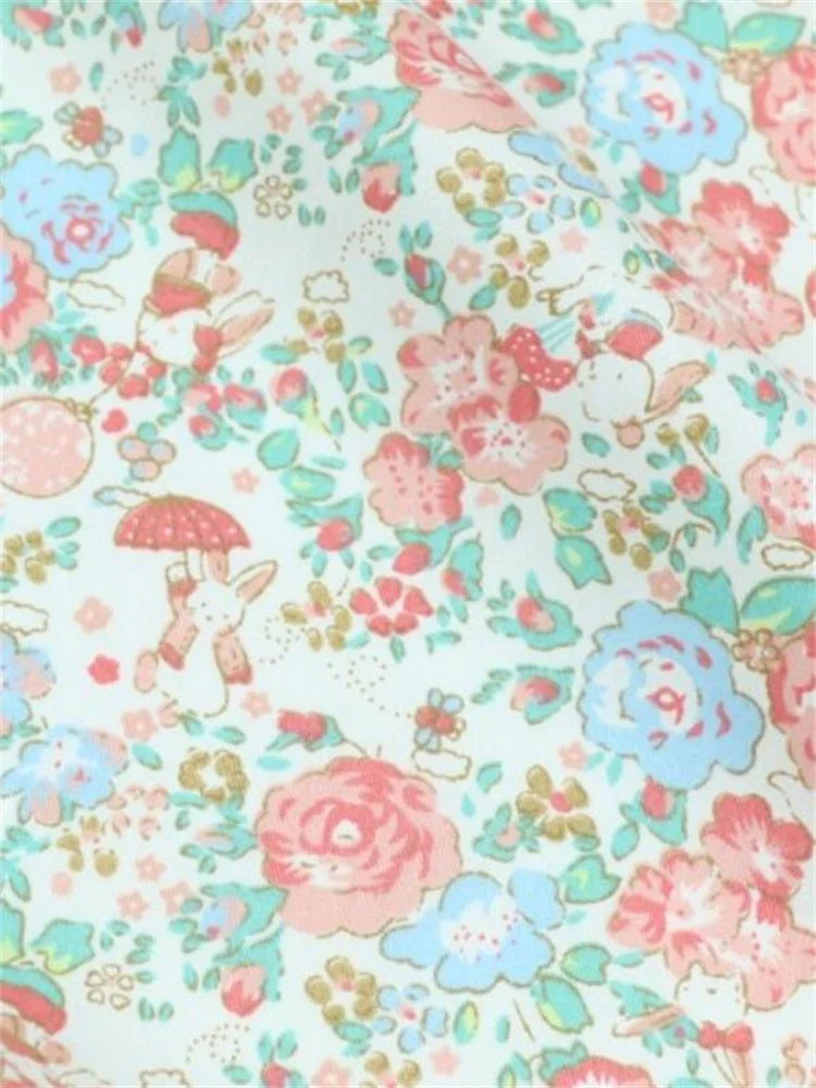 tissu coton imprimé fleurs roses coeurs vintage romantique blanc rose vert pastel patchwork quilting