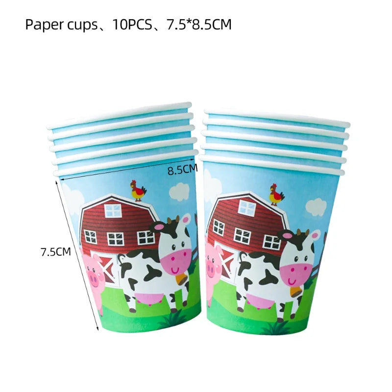 assiettes animaux fermiers gobelets serviettes nappe fête anniversaire baptême cartoon enfants