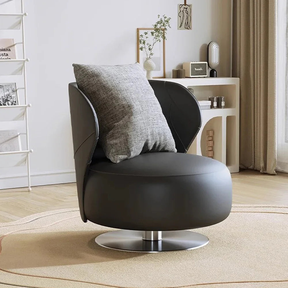 fauteuil moderne cuir lisse coussin rotation métal salon maison minimaliste