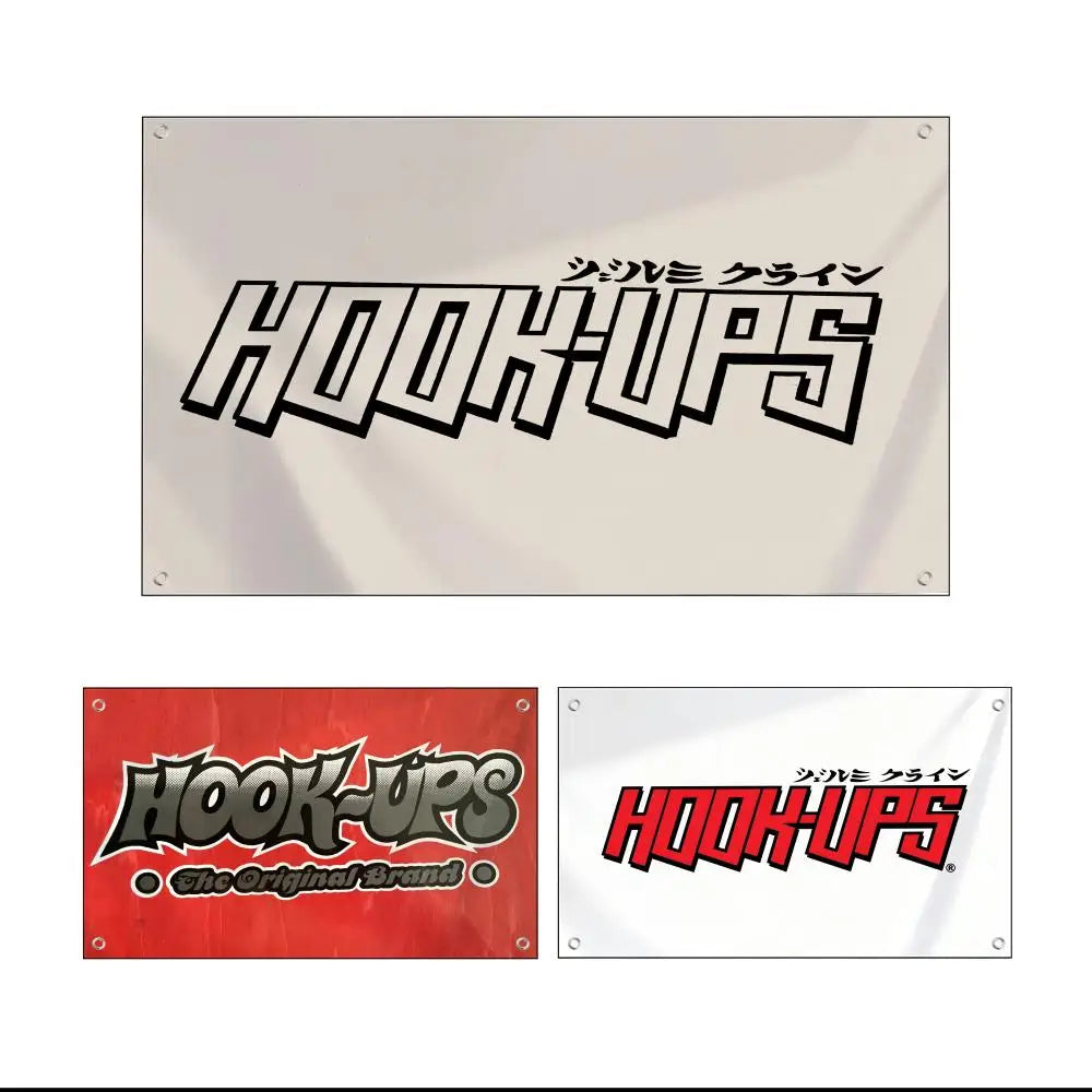 drapeau decoratif hookeups blanc noir rouge vert urbain streetwear lettres stylisees texturé opaque echangableintérieurextérieur