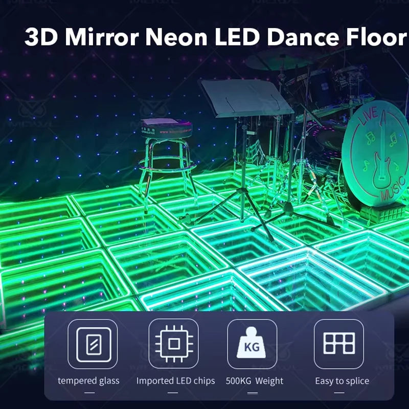 sol led danse noir multicolore grille carrés moderne câbles alimentation disco party