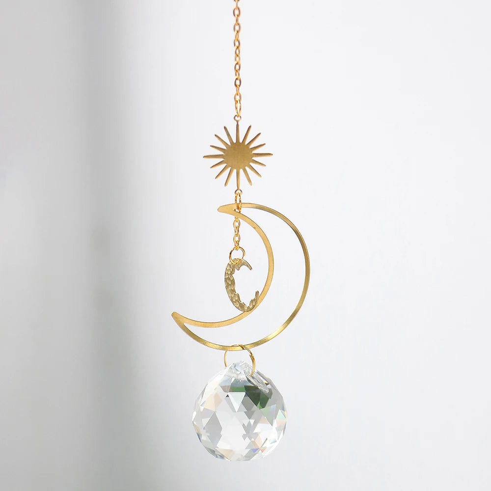 mobile solaire cristal lune étoiles fleurs décoration jardin intérieur suspendu boho romantique argent doré