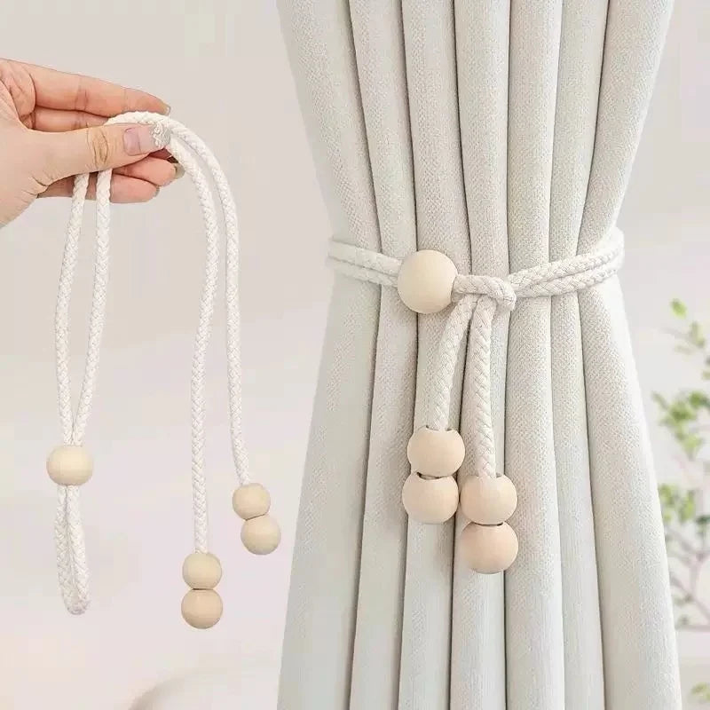 corde rideaux moderne tressée bois beige clair accessoire décoration salon chambre coucher rustique