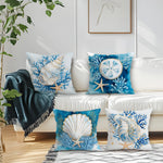 coussin moderne bleu blanc corail coquillage 45cmx45cm zip invisible décoration intérieur maison