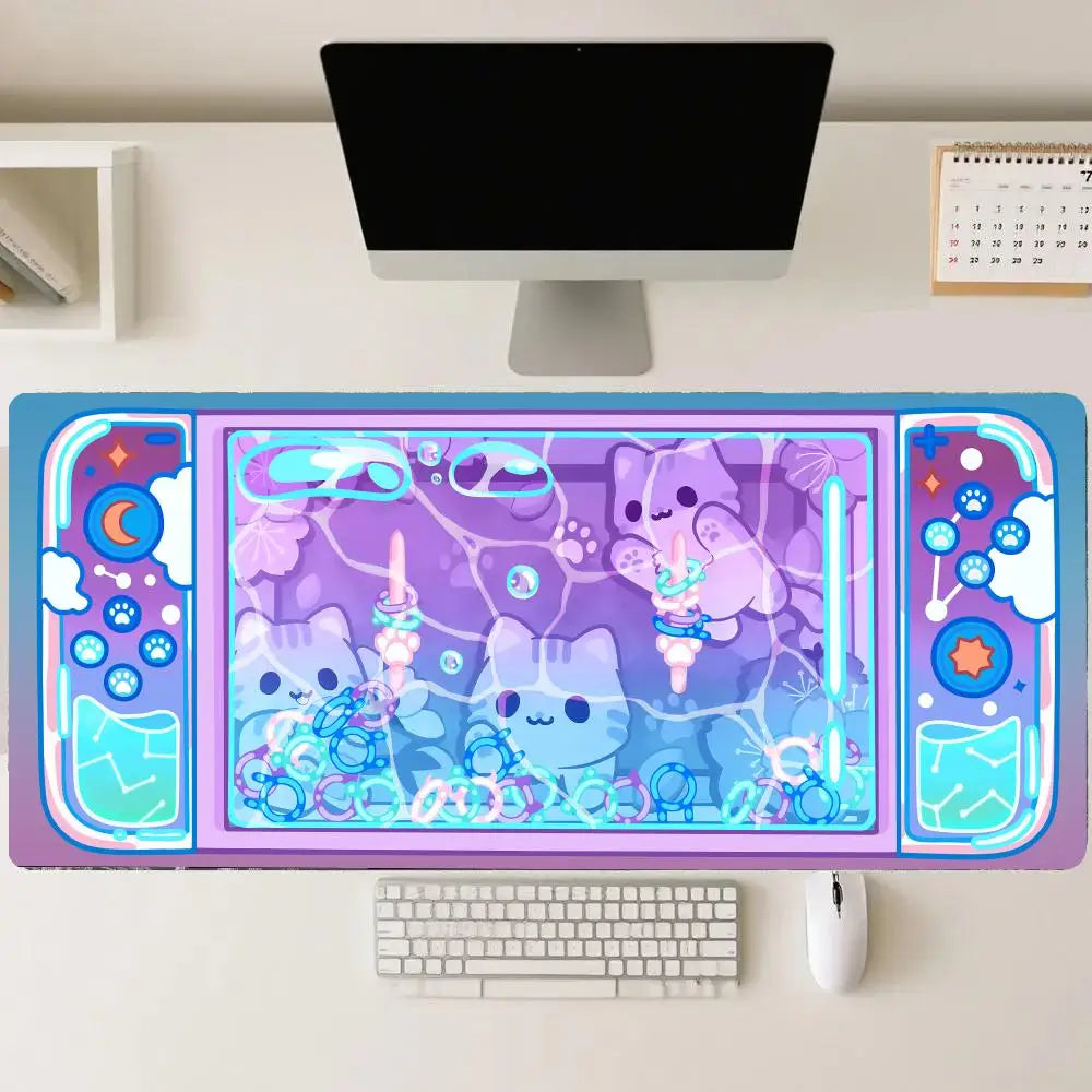 tapis souris violet bleu blanc rose dessin animé chats moderne caoutchouc gaming