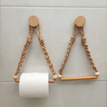 porte papier toilette bohème bois clair beige corde fixations murales rustique 25cm 15cm
