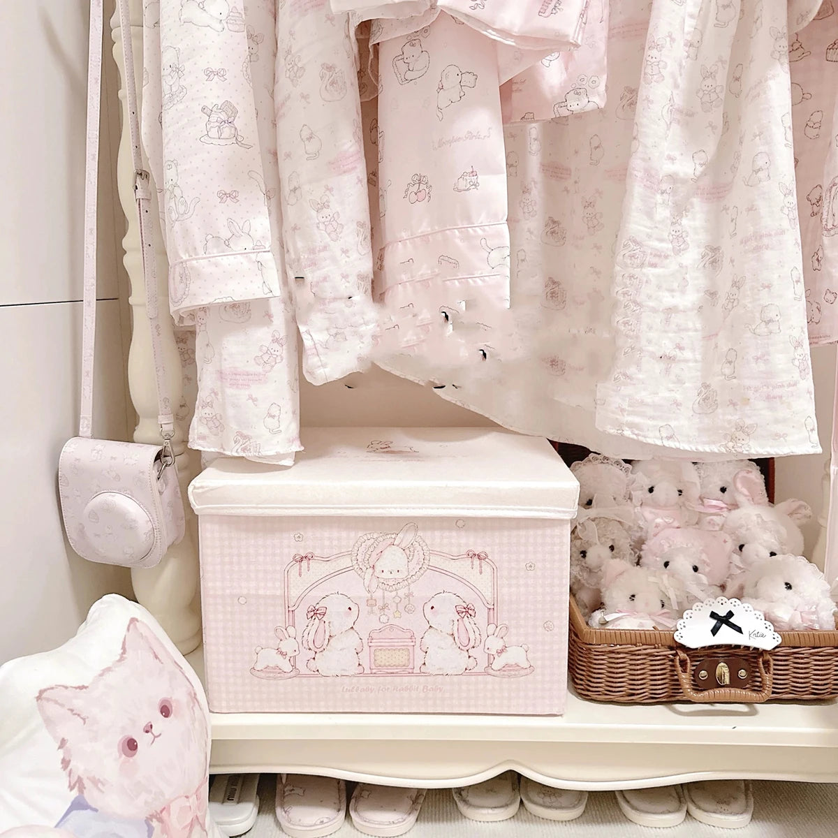 boîtes rangement rose mignonnes carreaux pliables poignées anti poussière enfantines chambre dormir
