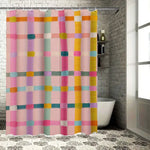 rideau douche moderne carreaux colorés rose vert jaune opacité tapis bain imperméable anneaux métal