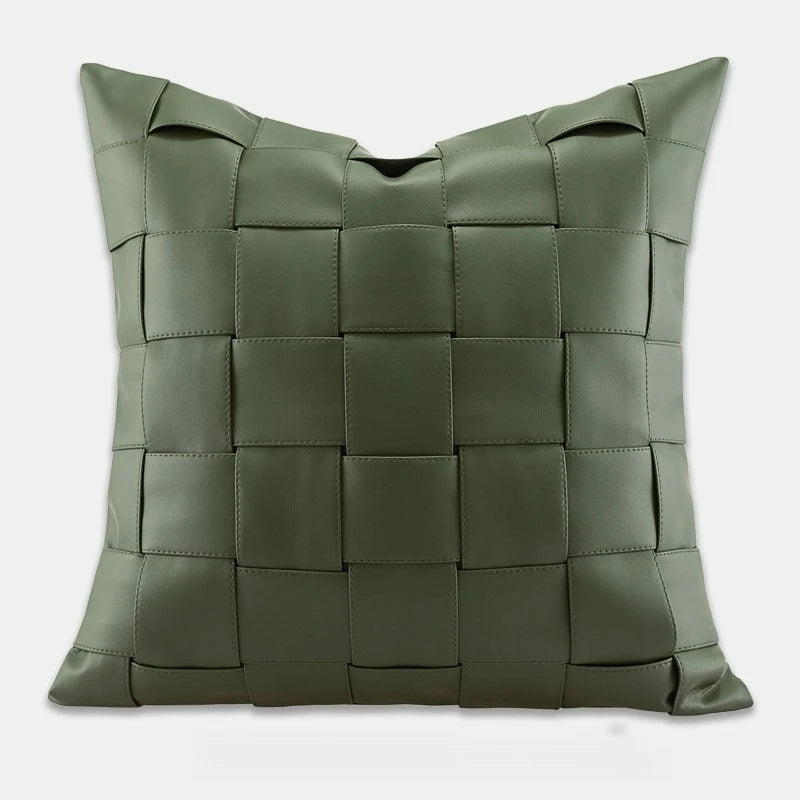 housse coussin vert olive motif géométrique contemporain polyester respectueux environnement coussin