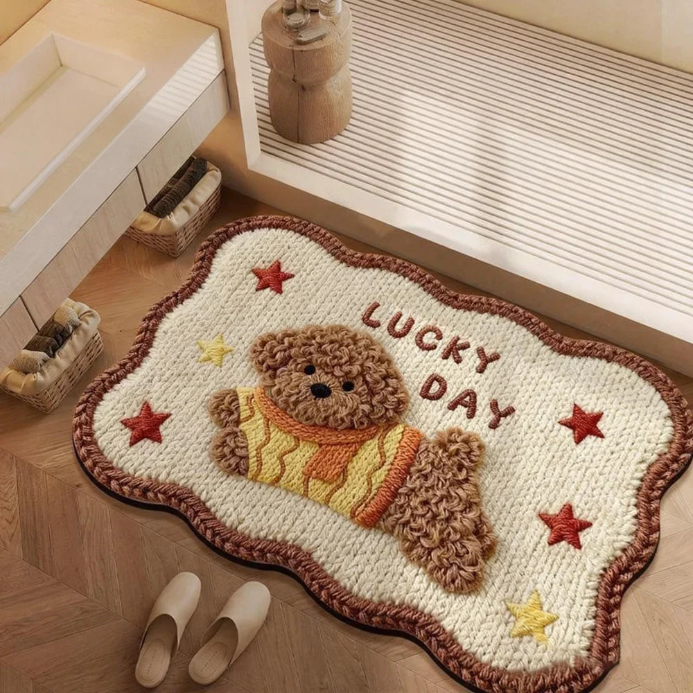 tapis décoratif intérieur antidérapant motifs animaux ours chat enfantin texture poilue