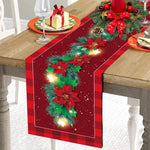 table noël rouge blanche verte noël oiseaux flocons poinsettias sapins festive