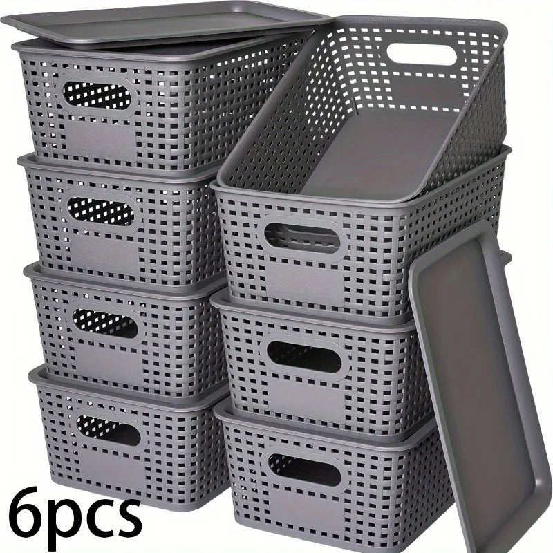 boîtes rangement réutiliables tressées gris blanc modernes minimalistes pièces couvercles plastique