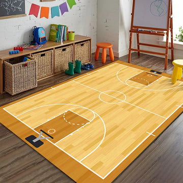 tapis jeu enfant sport terrain basket football parquet motif ludique chambre salon maison