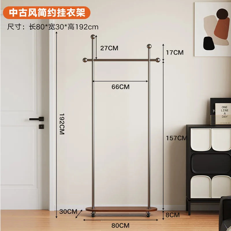 porte manteau moderne acier inoxydable gris roulettes vintage fonctionnel entrée chambre coucher
