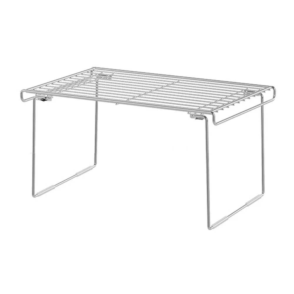étagère pliante acier inoxydable argentée moderne grande capacité clips rangement vaisselle kitchenware multifonctionnelle rapide