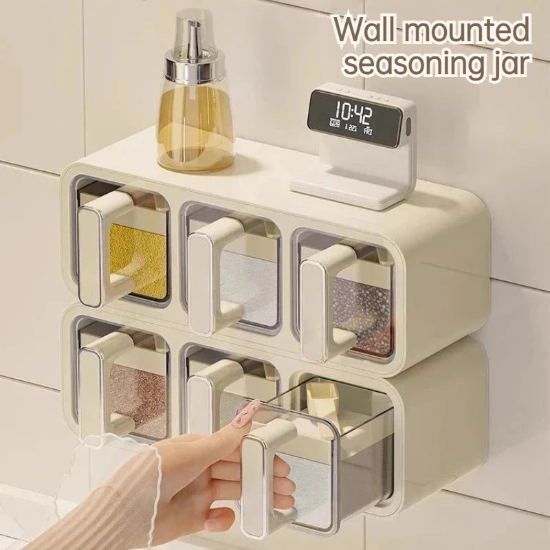 boîte rangement épices transparente moderne fixation murale cuillères beige clair