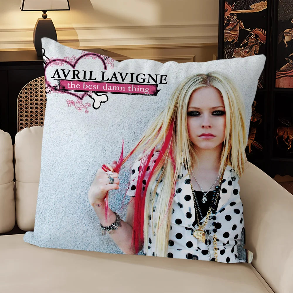 coussin carré avril lavigne noir rose pop guitare décoration voiture canapé chambre sofa