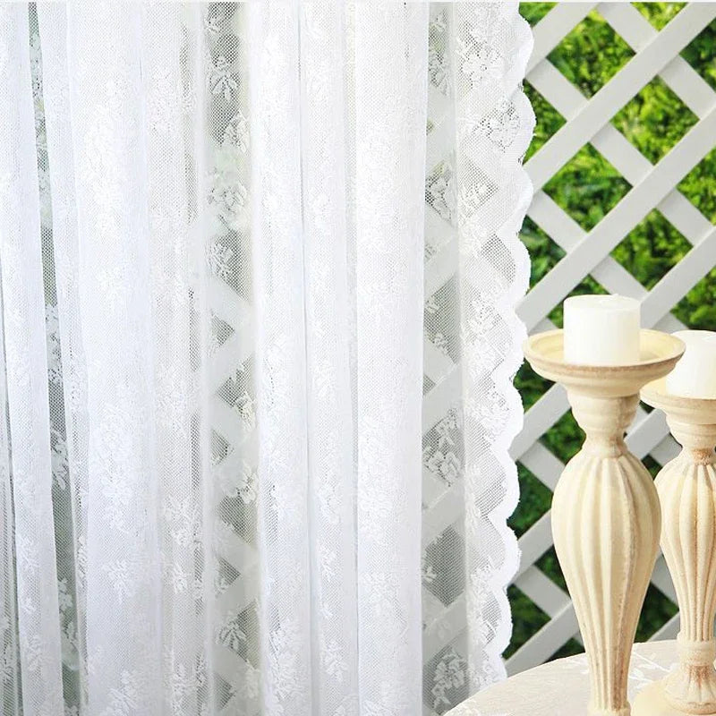 rideau blanc dentelle transparente classique fleur brodée tulle polyesterextérieur salon chambre