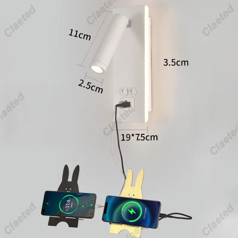 lampe chevet rechargeable led moderne noire blanche murale chargeur smartphone