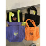 sac main réutilisable toile orange violet noir vert moderne poignées détachables étiquette logo sac