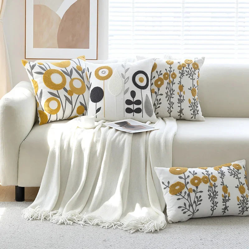 taies d'oreiller brodées motif floral modernes non toxiques maison hospitalière polyester coton respectueux environnement