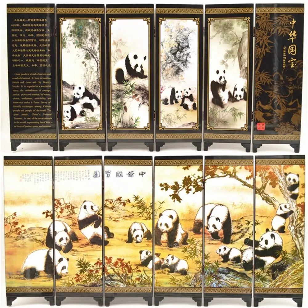 paravent chinois peinture traditionnelle paysages animaux calligraphie bois doré noir ornement chambre multifonctionnel souvenirs