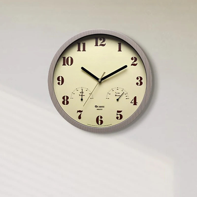 horloge murale quartz aiguille beige noir classique température humidité salon chambre