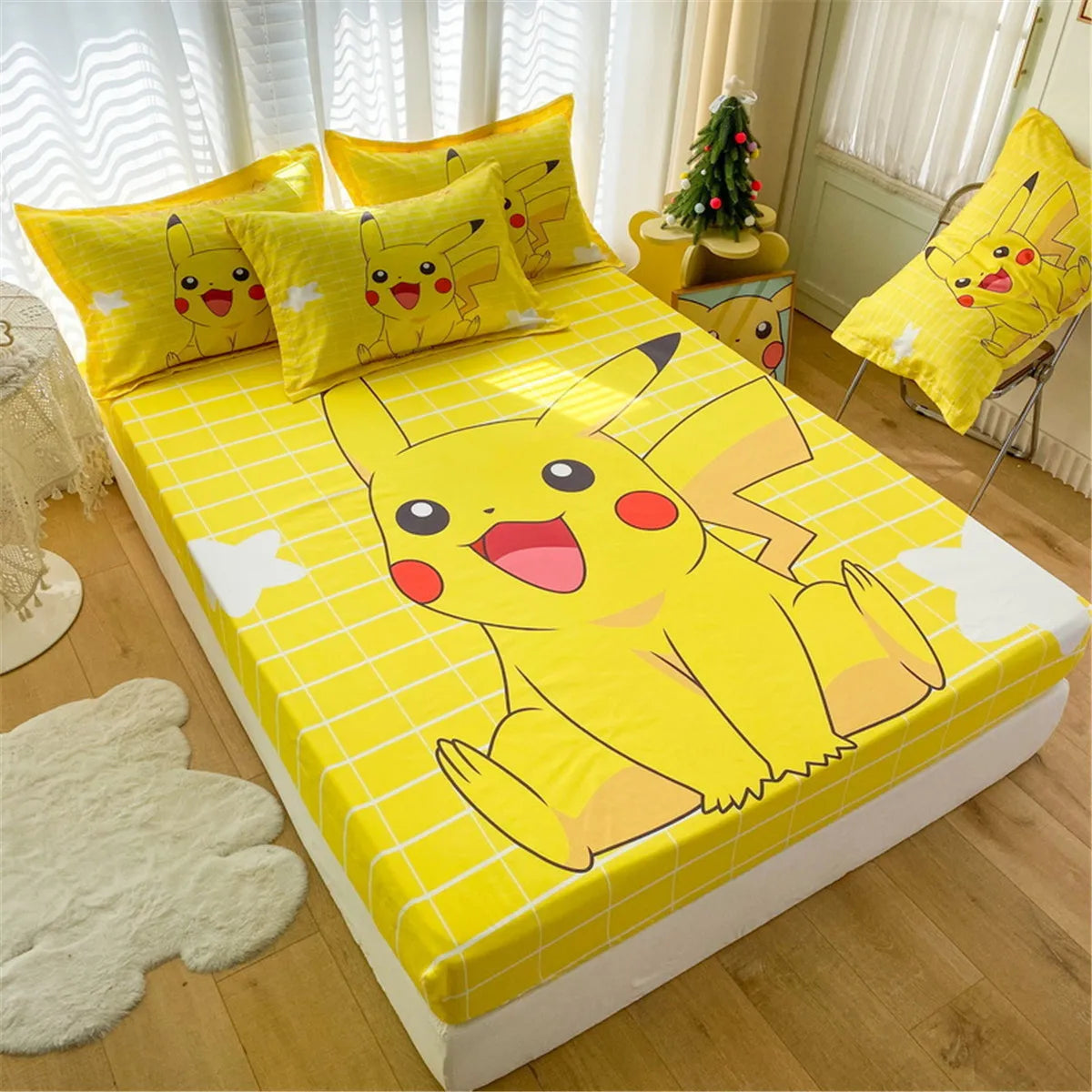 drap lit jaune pikachu élastique anti plis moderne dessin animé 100 fils microfibre 60