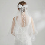 voile mariée blanc dentelle rubans classique romantique bride tulle gaze headpiece