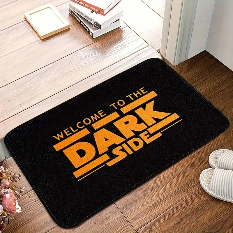 tapis d'entrée moderne bienvenue dark side noir orange antidérapant imperméable graphique polyester PVC