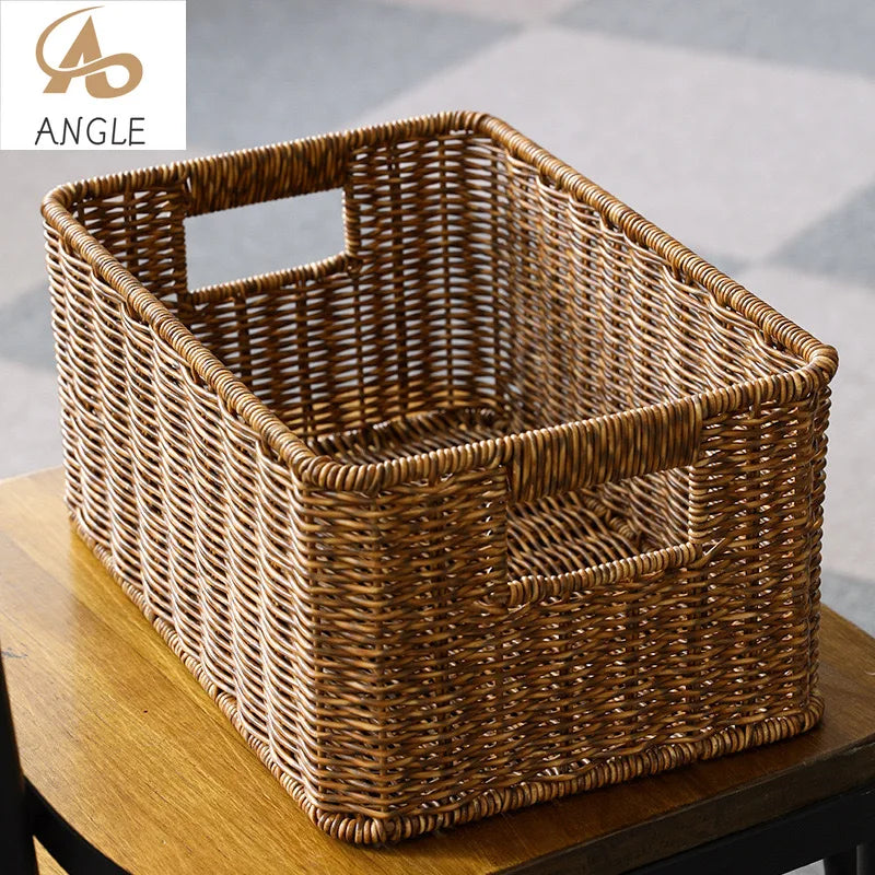 panier tressé marron clair rustique poignées intégrées pliable rangement étagères cuisine réutilisable respectueux environnement