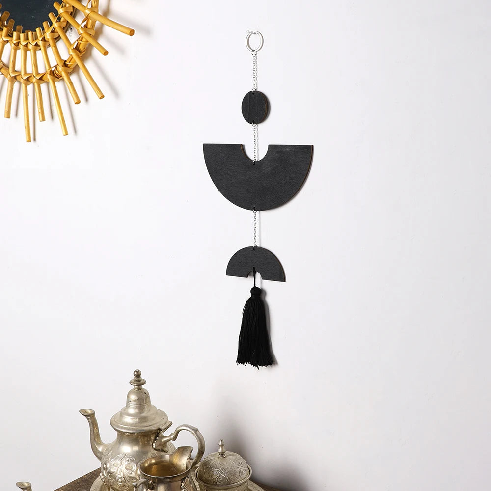 décoration murale abstraite bohème noir forme géométrique suspension tassel minimalisteintérieur chambre
