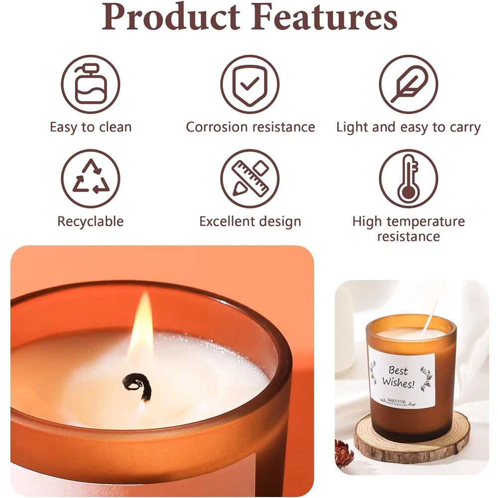bougies parfumées marron translucides couvercle bambou moderne minimaliste étiquette souhaits flask huiles essentielles