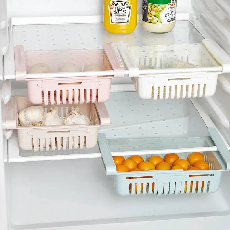 paniers rangement blanc rose bleu perforés modernes clips réfrigerateur storage rack adjustable cuisine