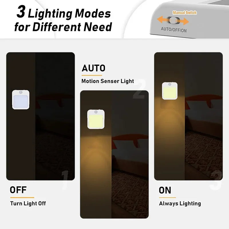 lampe led nuit capteur mouvement blanc moderne compact prise murale réglable luminosité sans fil