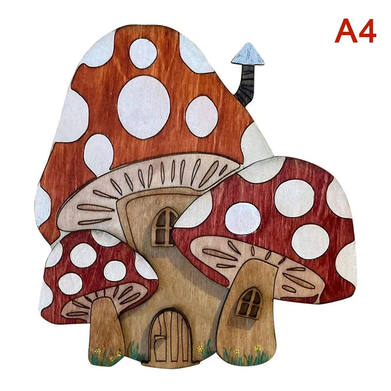 décoration maison porte miniature bois fantaisie motifs champignons rouges vertes