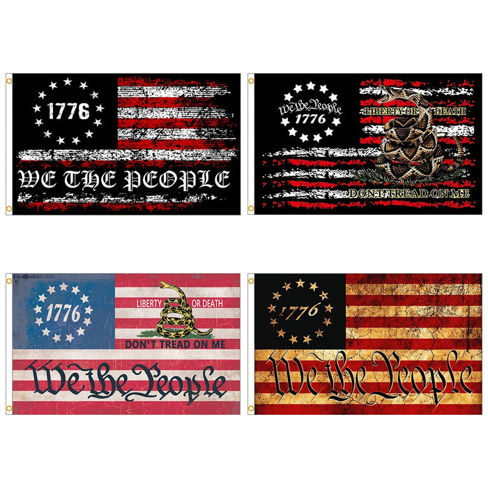 Bannière murale extérieure We The People 1776 en polyester accrochée sur un mur de jardin