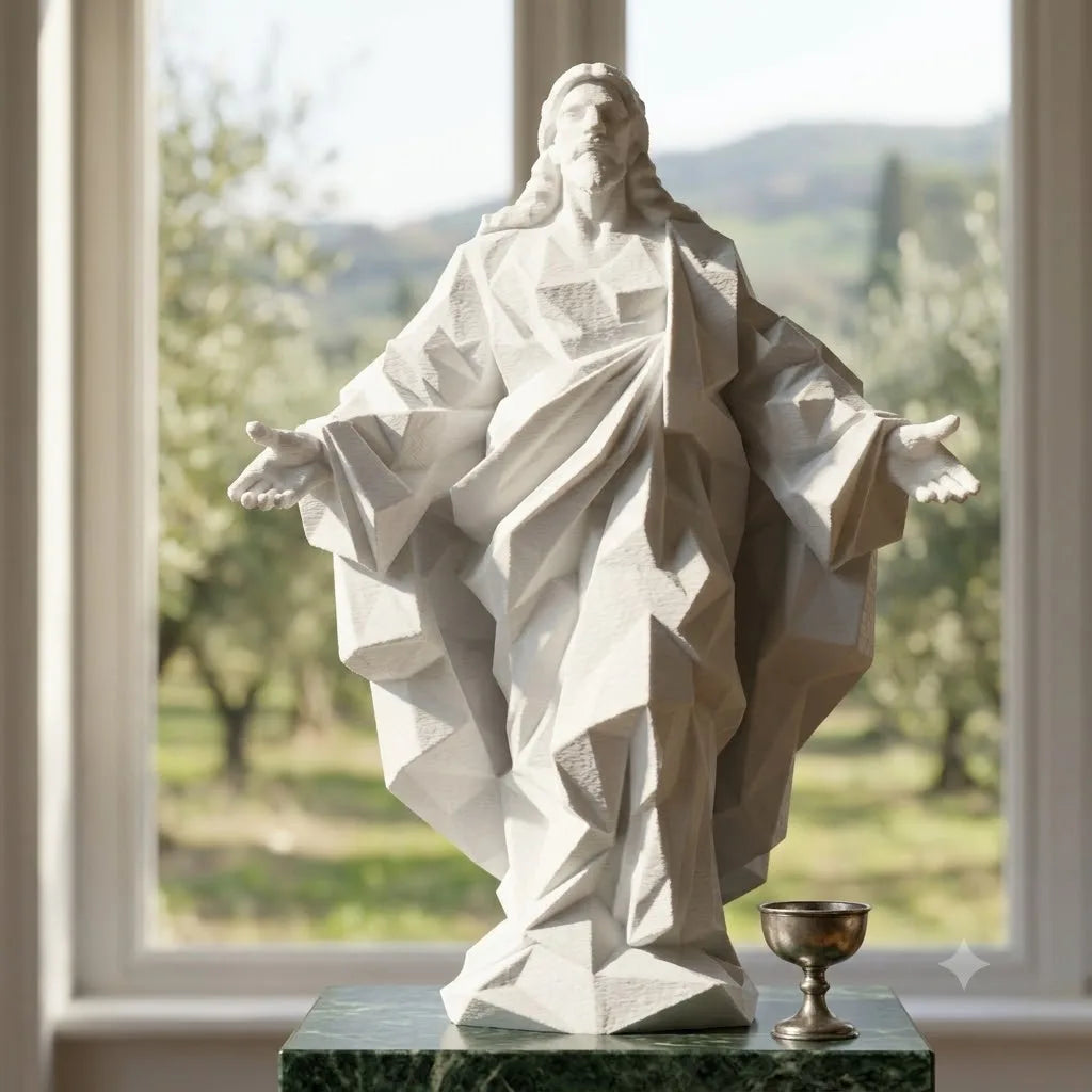 statue jésus christ blanc géométrique moderne ornement religieux artistique table