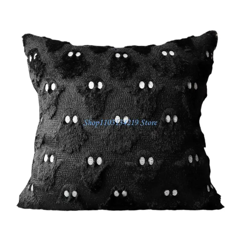 housse coussin halloween fantômes plush noir motif blanc texture veloutée respectueux environnement taie d'oreiller