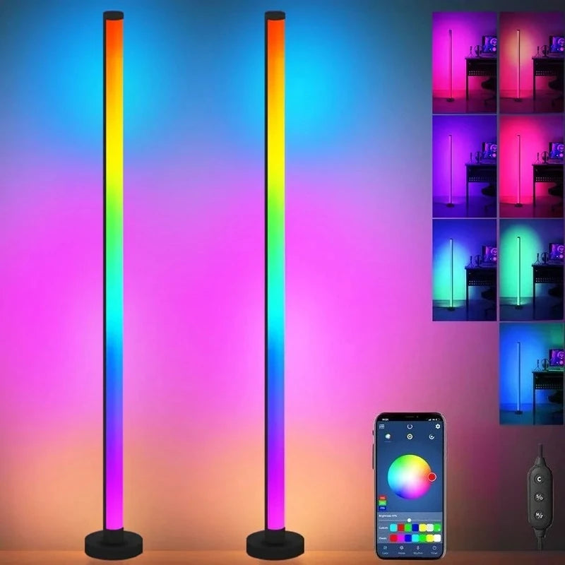 lampe sol led noir multicolore synchronisation musique télécommande application controle moderne minimaliste