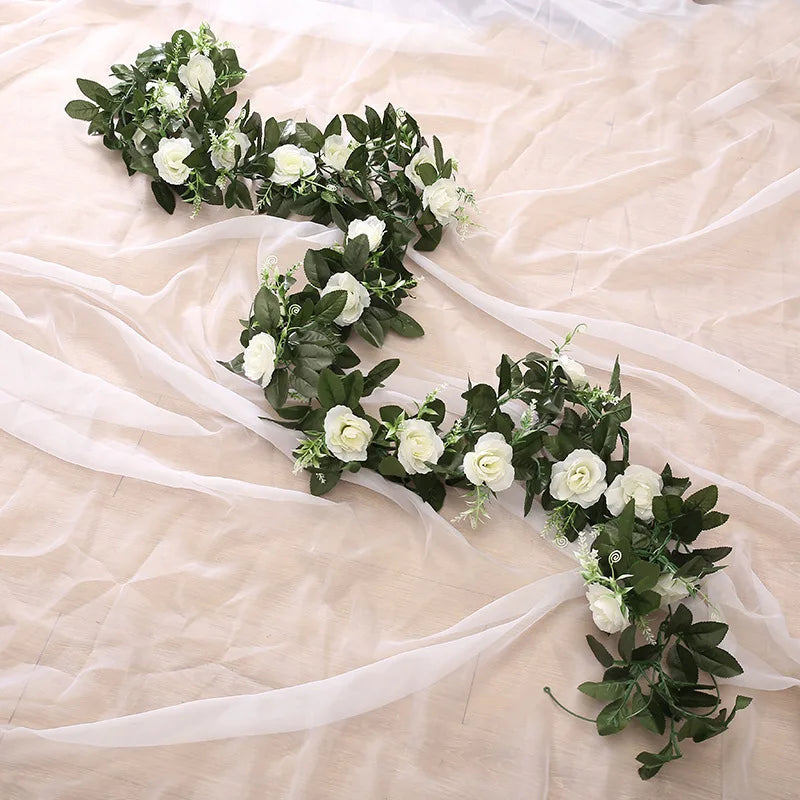 guirlande florale artificielle rose blanche verte mariage anniversaire décoration intérieure naturelle