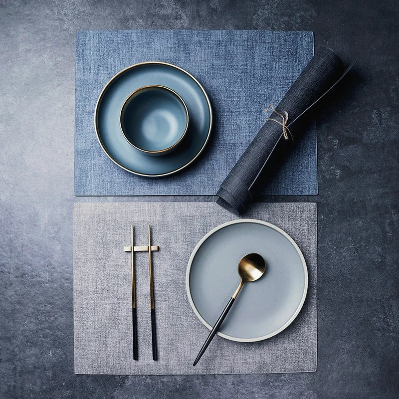 serviettes table rectangulaires toile lin gris bleu marron modernes imperméables